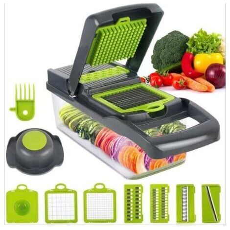 Cortador de verduras multifuncional de 40 cm con recipiente, cortador de patatas, cortador de cebollas, rebanador de verduras con cesta coladora y recipiente - RAPANDA