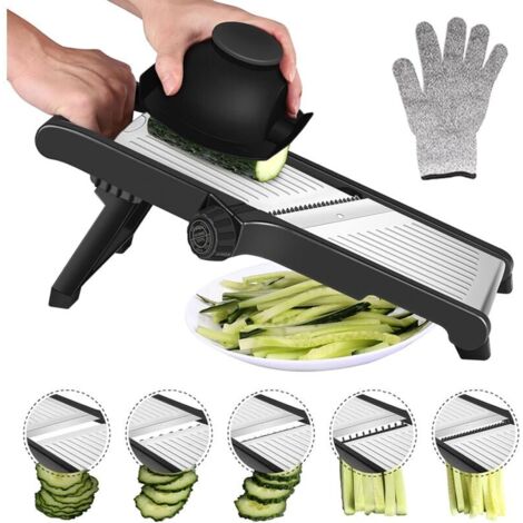 Cortador manual de verduras profesional - Mandolina de cocina con protector de mano, para rebanadas de 1 a 9 mm de grosor, ajustable en acero inoxidable