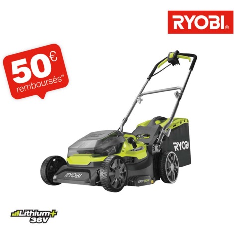  Cortadora de césped híbrida RYOBI 36V LithiumPlus corta 37cm - 2 baterías de 5.0 Ah - 1 cargador rápido RY18LMH37A-2 