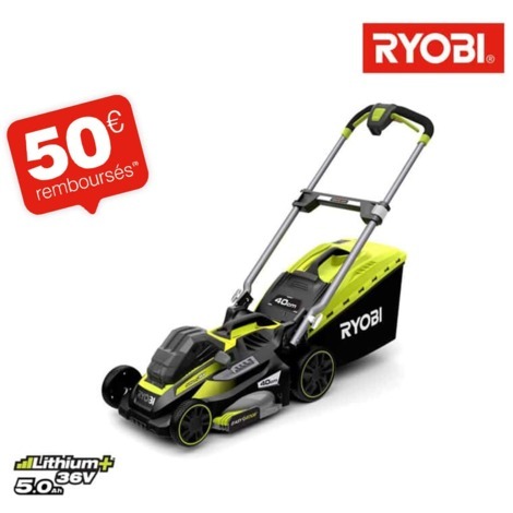  Cortadora de césped remolcada RYOBI 36V LithiumPlus - 1 batería de 36 V 5.0Ah de potencia máxima - 1 cargador de 1.7 