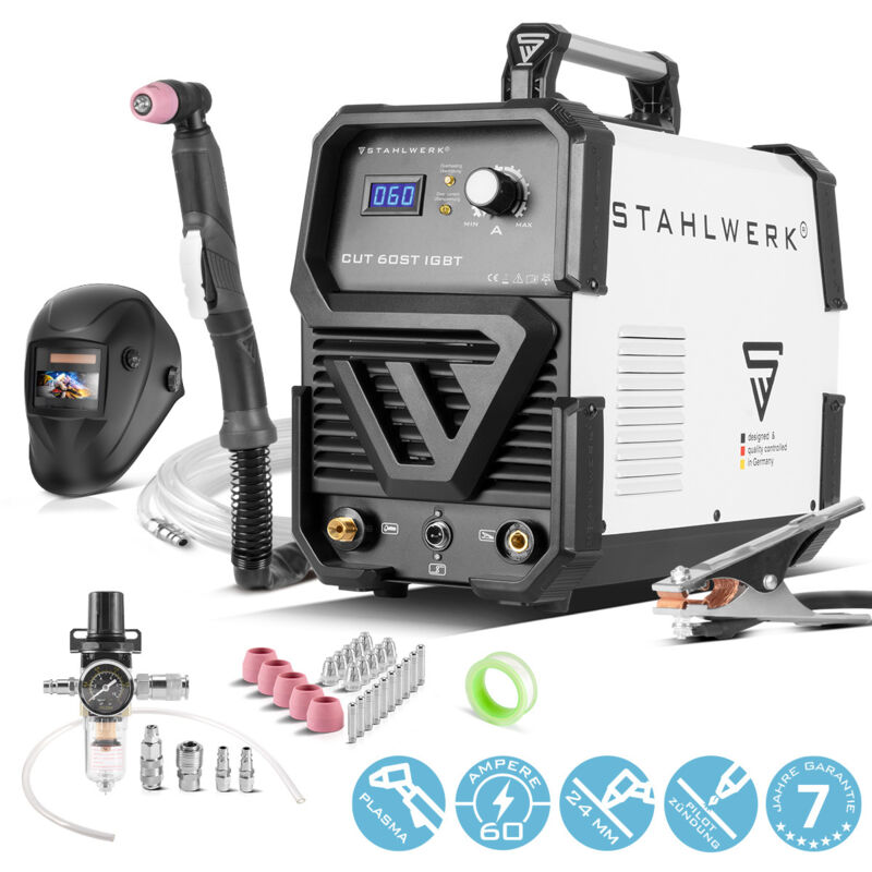 

Cortador de plasma de CUT 60 ST IGBT con 60 Amperio, rendimiento de corte hasta 24 mm, equipo completo, 7 años de garantía*. - Stahlwerk