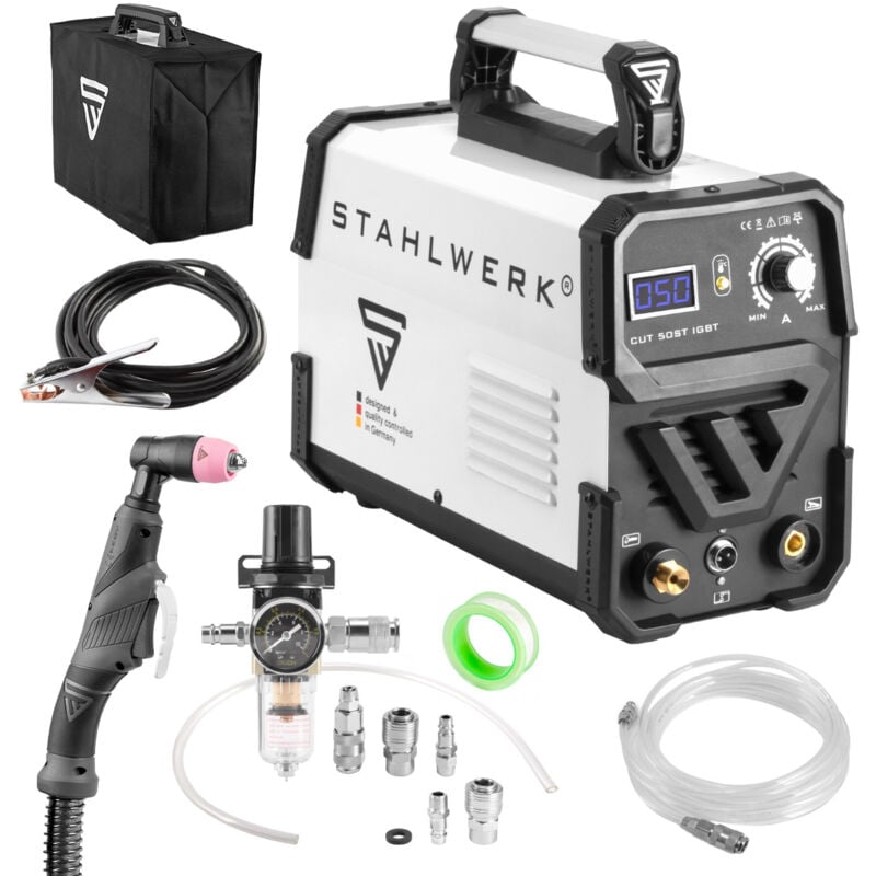 

Cortador de plasma CUT 50 ST IGBT con rendimiento de corte hasta 14 mm adecuado para chapas pintadas y oxidadas, 7 años de garantía*. - Stahlwerk
