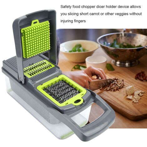 Cortadora multifuncional  7 accesorios intercambiables de ABS  Superficie de cocción de 32 x 11 x 11 cm  Verde + Gris  Guía de corte manual para frutas y verduras  Cuchilla de seguridad, mango ergonóm