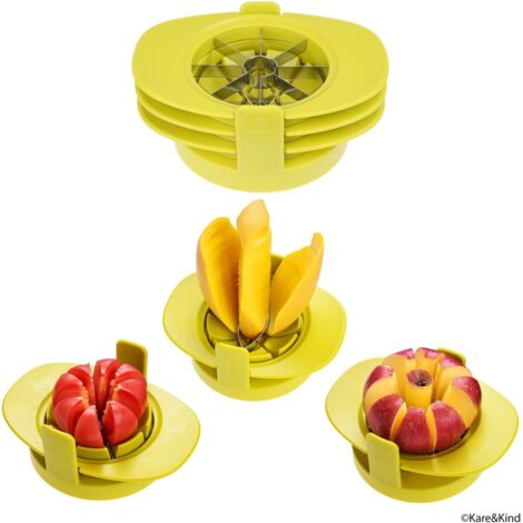 Cortadores de manzana, tomate y mango - Juego de 3 - Base resistente que mantiene las frutas y verduras en su lugar - Hojas de sierra afiladas de acero inoxidable