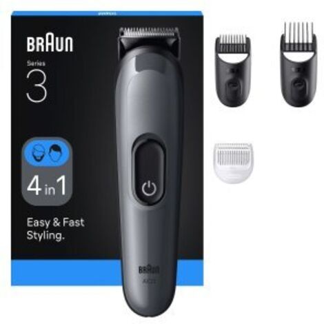 CORTAPELO BRAUN AIO3500 4 EN 1 2 CABEZALES RECARGABLE PARA CABELLO Y BARBA GRIS