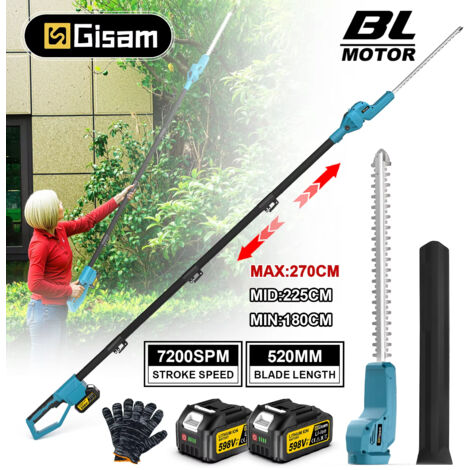 Cortasetos eléctrico retráctil inalámbrico portátil, compatible con baterías Makita de 18 V (2 baterías, 1 cargador).