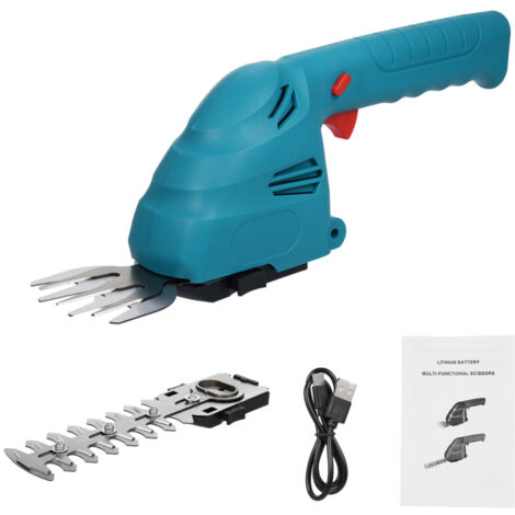 Cortasetos inalámbrico de litio, cortasetos manual de doble función, cortasetos eléctrico para arbustos y setos, batería integrada de 2,0 Ah y cable de carga tipo C, recortador de bordes para ramas y 