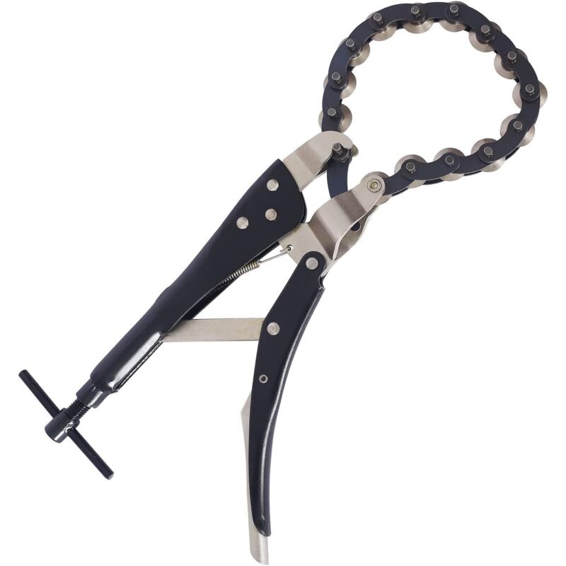 Cortatubos de cadena profesional para tubos de escape de Ø 19 a 80 mm. Apto para acero, cobre y plástico.