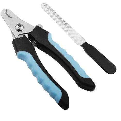Cortauñas para perros de 16 cm, cortauñas para gatos, tijeras de belleza de acero inoxidable con lima de uñas, con dispositivo de protección, apto para perros y gatos.