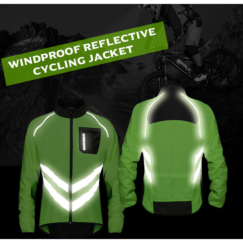 

Wosawe - Chaqueta de ciclismo a prueba de viento para hombre Chaqueta de montar en bicicleta reflectante altamente visible Chaqueta deportiva al aire