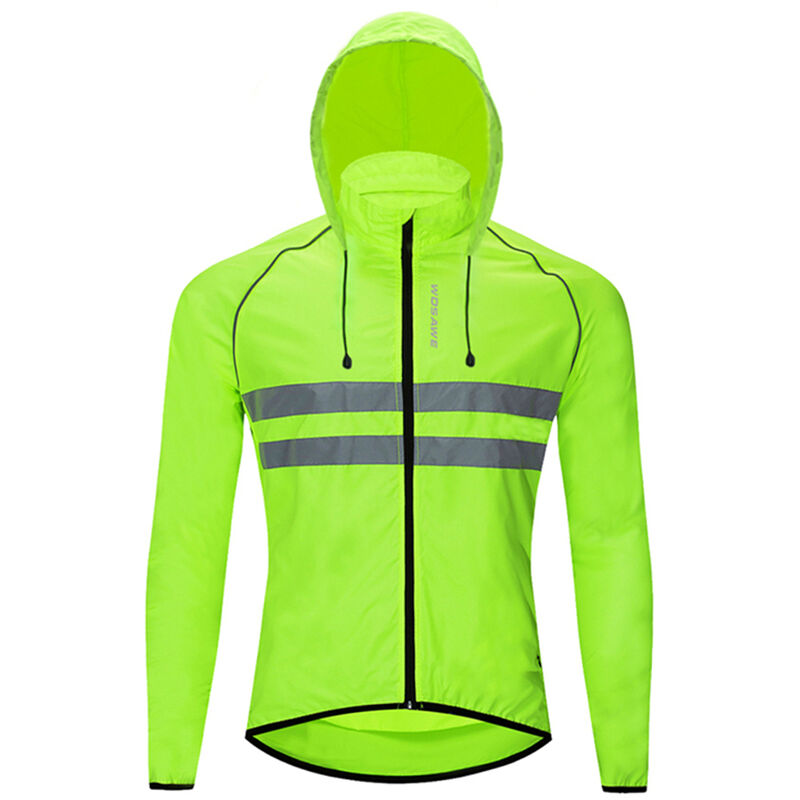 

Wosawe - Chaqueta de ciclismo con capucha a prueba de viento para hombre, transpirable, de alta visibilidad, reflectante, para bicicleta, chaqueta