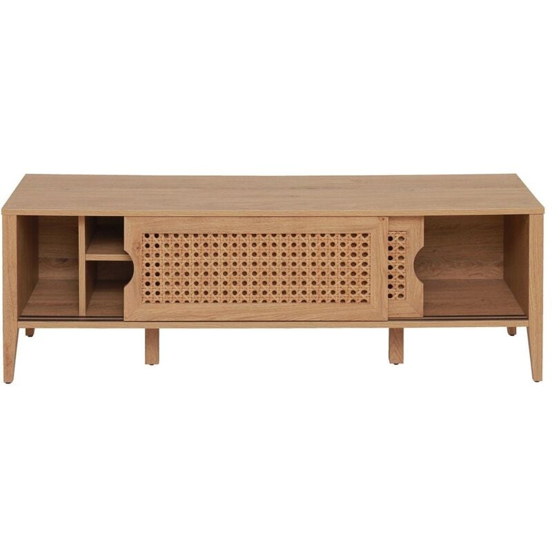 Calicosy - Meuble TV avec 2 portes coulissantes décor rotin