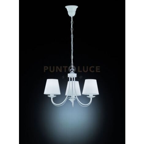 CORTEZ LAMPADARIO 3 LUCI METALLO BIANCO OPACO CON PARALUMI STOFFA BIANCA D. 45CM ATTACCO E14