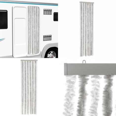 Cortina antimoscas chenilla gris claro y blanco 56x185 cm - Cortina antimoscas - Cortina de chenilla