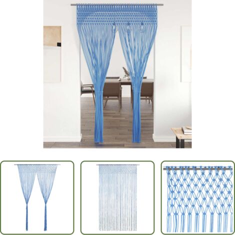 Cortina azul -  Cortina de macramé algodón azul 140x240 cm