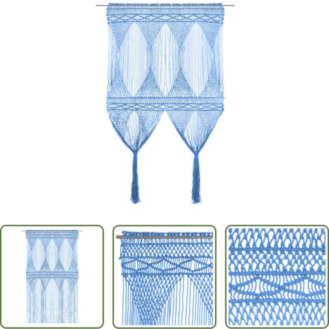 Cortina azul -  Cortina de macramé algodón azul 140x240 cm