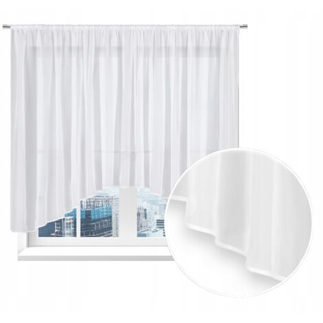 Cortina clásica con detalle de lazo, confeccionada en voile blanco liso, de 300 x 145 cm, de estilo moderno, ideal para salón o dormitorio.