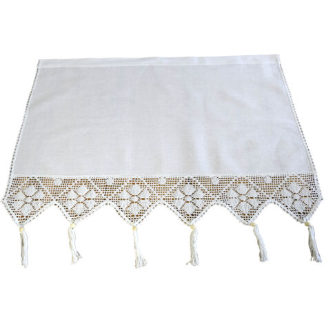Cortina con encaje, algodón blanco, 75 x 150 cm. Acabado de encaje.