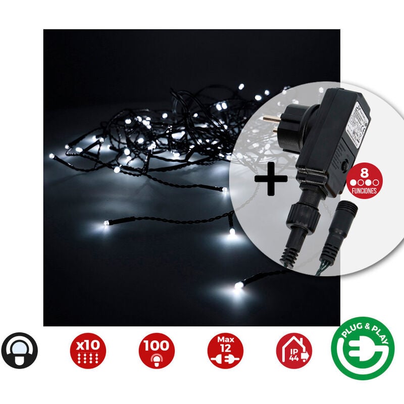 EDM - cortina con programdor easy-connect 2x1m 10 tiras 100 leds blanco frio