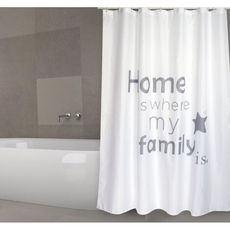 Cortina de baño MSV "Premium Home" de poliester en color blanco con letras 180 x 200 cm