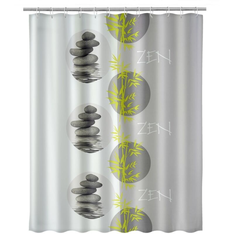 

Lolahome - Cortina de baño zen gris de poliéster de 180x200 cm