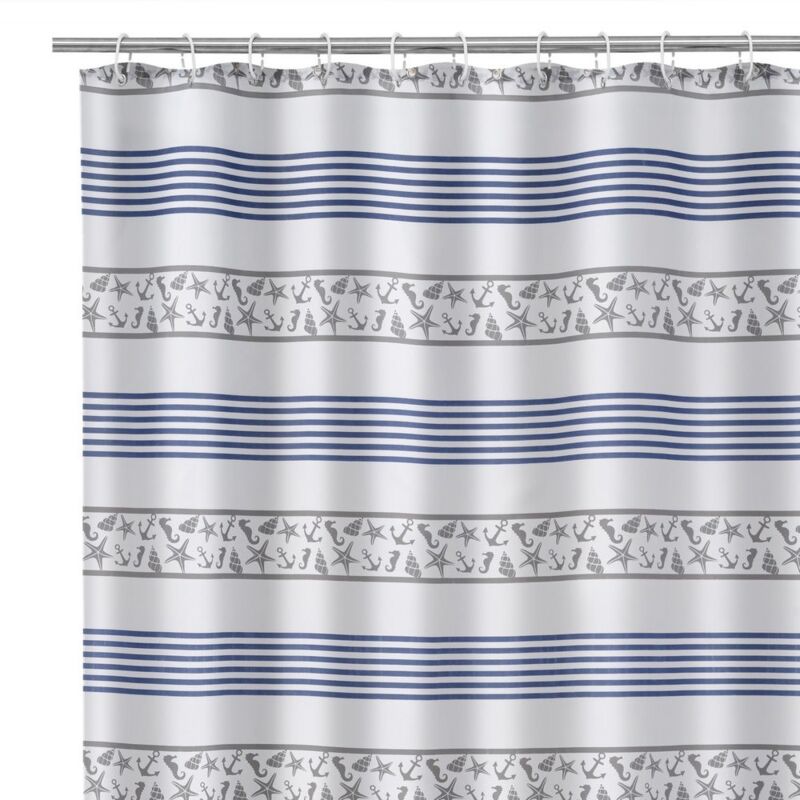 

Lolahome - Cortina de baño de conchas navy azul de poliéster, de 180x200 cm