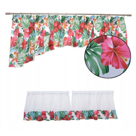 Cortina de cocina con estampado floral Monstera, 300 x 70 cm