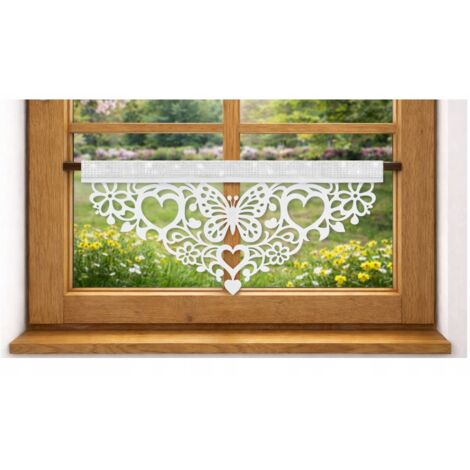 Cortina de cocina, modelo D91, estampado de mariposas primaverales, 60 x 30 cm, blanca.