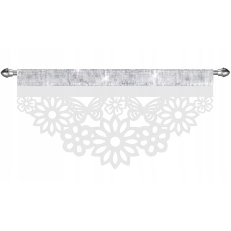 Cortina de cocina Z17, estampado floral y de mariposas, calada, 60 x 30 cm
