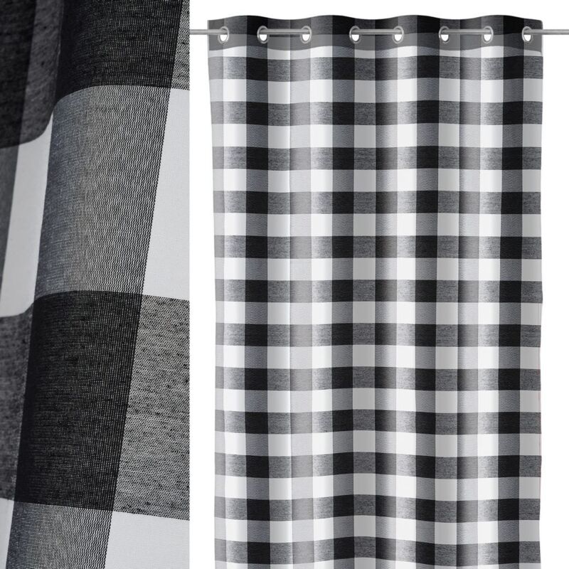 

Lolahome - Cortina de cuadro vichy blanca y negra de poliéster de 140x260 cm