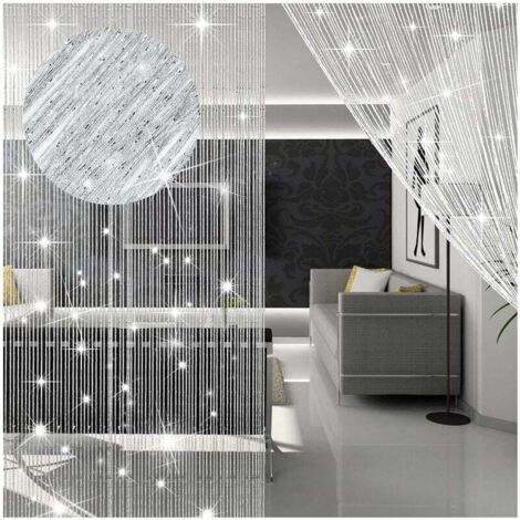 Cortina de cuentas para puerta, ideal para sala de estar, dormitorio o decoración para adolescentes (plateada, 100 x 200 cm)
