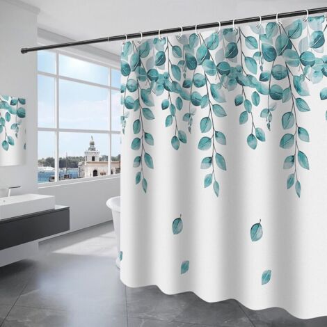 Cortina de ducha 180x180CM 12 ganchos (estilo primavera) Cortina de ducha blanca hecha de tela de poliéster Cortina de baño impermeable lavable a máquina con