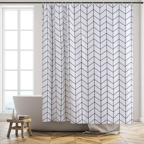 cortinas de baño Cortina de ducha antimoho – ECO PEVA con diseño moderno a rayas blancas impermeables y lavables cortinas con 12 ganchos 180 x 180 cm 