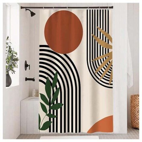 Cortina de ducha abstracta de terracota con líneas geométricas negras, moderna y minimalista, resistente al moho, impermeable, lavable, de poliéster, 120 x 180 cm