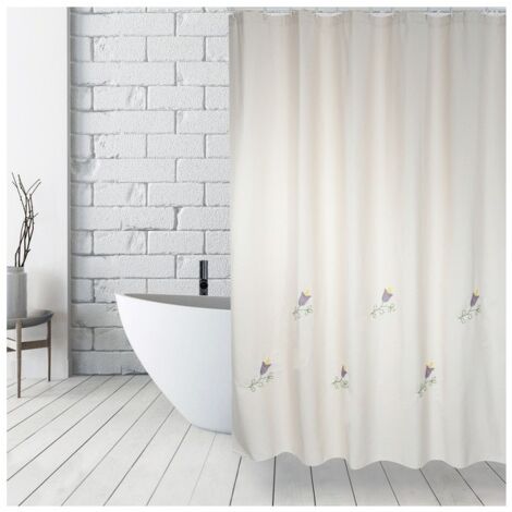 Cortina baño Provence beige y blanco poliéster 180x200 cm