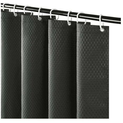 Cortina de ducha antimoho, 12 ganchos, 180 x 180 cm, impermeable y lavable, de poliéster gris oscuro con efecto gofrado, para bañera.
