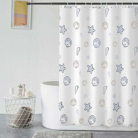 Cortina de ducha antimoho, 180 x 180 cm, de tejido de poliéster, impermeable, lavable a máquina, con 12 ganchos, color blanco.