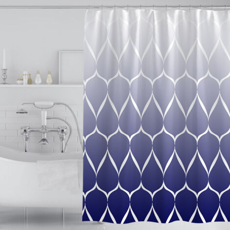 Cortina de ducha antimoho, 180x200 cm, tejido de poliéster, impermeable, degradado azul y blanco.