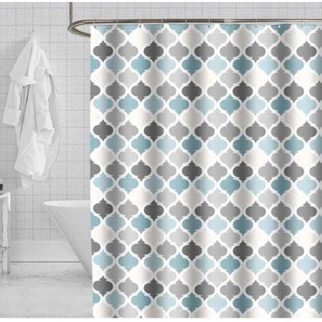 Cortina de ducha antimoho, cortinas de baño, tejido de poliéster con 12 ganchos, lavable a máquina, estampado azul, 120 x 200 cm (ancho x alto).