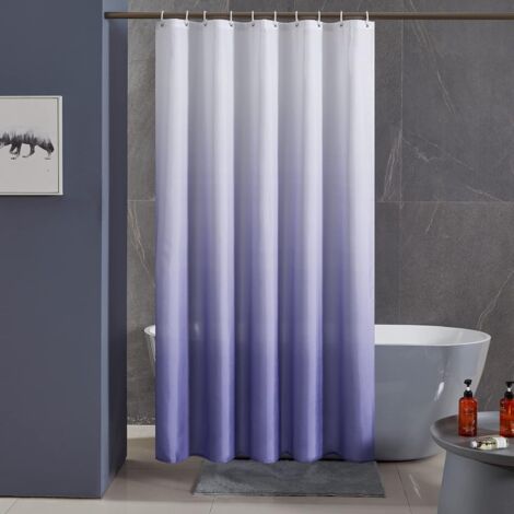 Cortina de ducha antimoho, tejido lavable a máquina, impermeable, con 12 ganchos, 180 x 180 cm, degradado morado.