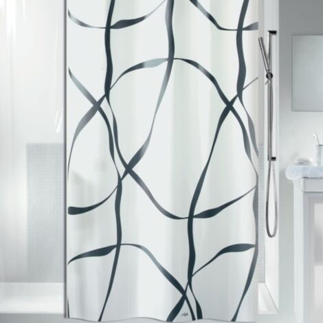 Cortina de ducha CINTA de poliéster 240x180cm Efecto perla blanco y negro Spirella