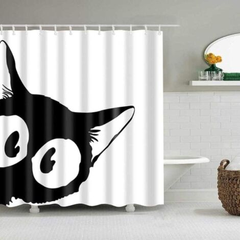 Cortina de ducha con diseño de gato negro, impermeable y resistente al moho, lavable a máquina, 180 x 180 cm.