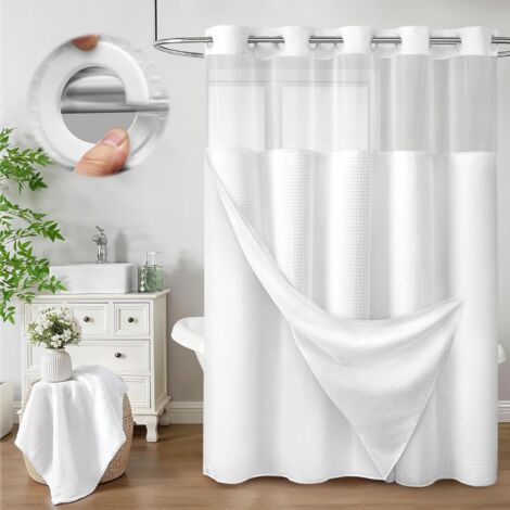 Cortina de ducha con forro (anillas no incluidas), estilo hotel, con relieve, forrada, blanca, 152 cm de ancho x 183 cm de largo.