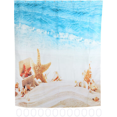 Cortina de ducha + Cortina de ducha impermeable y resistente al moho con motivo playero + 180 x 180 cm + 12 ganchos incluidos