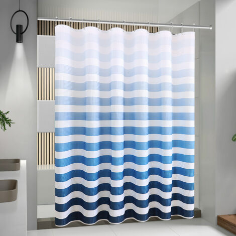 Cortina de ducha de 180 x 180 cm, cortina de ducha de rayas azules, cortina de ducha de poliéster estampada impermeable