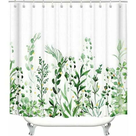 Cortina de ducha de 180 x 200 cm, antimoho, impermeable, con estampado de flores y dobladillo con peso, lavable, de poliéster, para baño y bañera, con 12 ganchos.