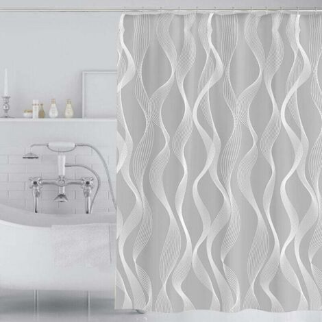 Cortina de ducha de 180 x 200 cm con 12 ganchos, de secado rápido (ondas), de poliéster impermeable, lavable a máquina.