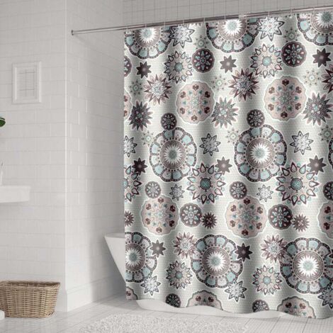 Cortina de ducha de 180 x 200 cm con 12 ganchos, secado rápido (mandala), tejido de poliéster impermeable, lavable a máquina, cortinas de baño
