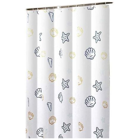 Cortina de ducha de 180 x 200 cm con 12 ganchos, secado rápido (Ocean World), tejido de poliéster impermeable, lavable a máquina, cortinas de baño