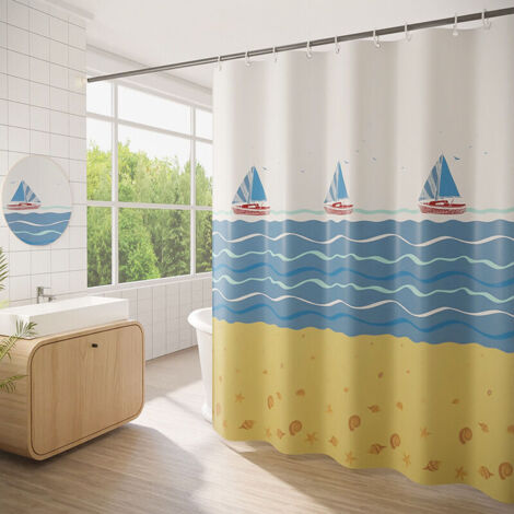 Cortina de ducha de 180 x 200 cm con 12 ganchos, secado rápido (veleros), tejido de poliéster impermeable, lavable a máquina, cortinas de baño